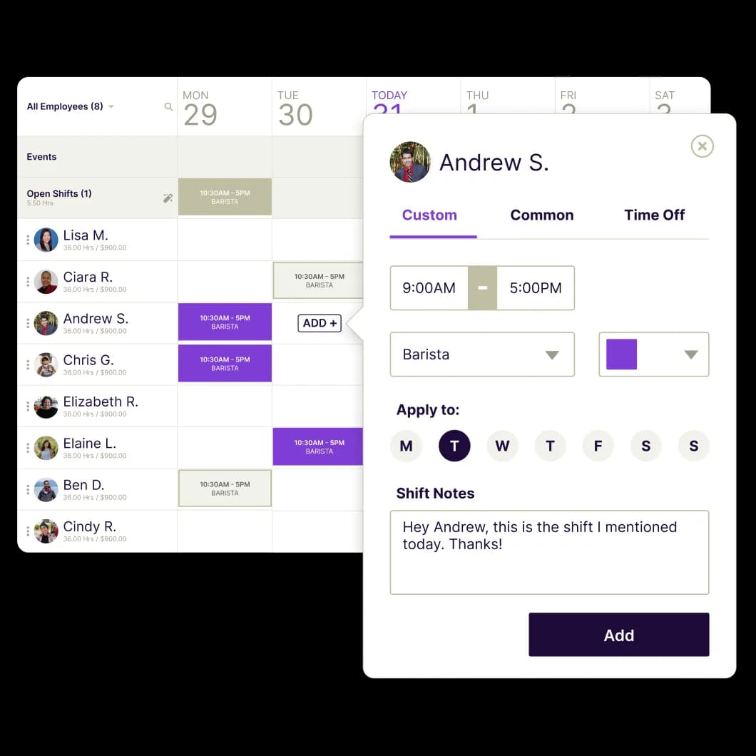 Homebase employee schedule editor