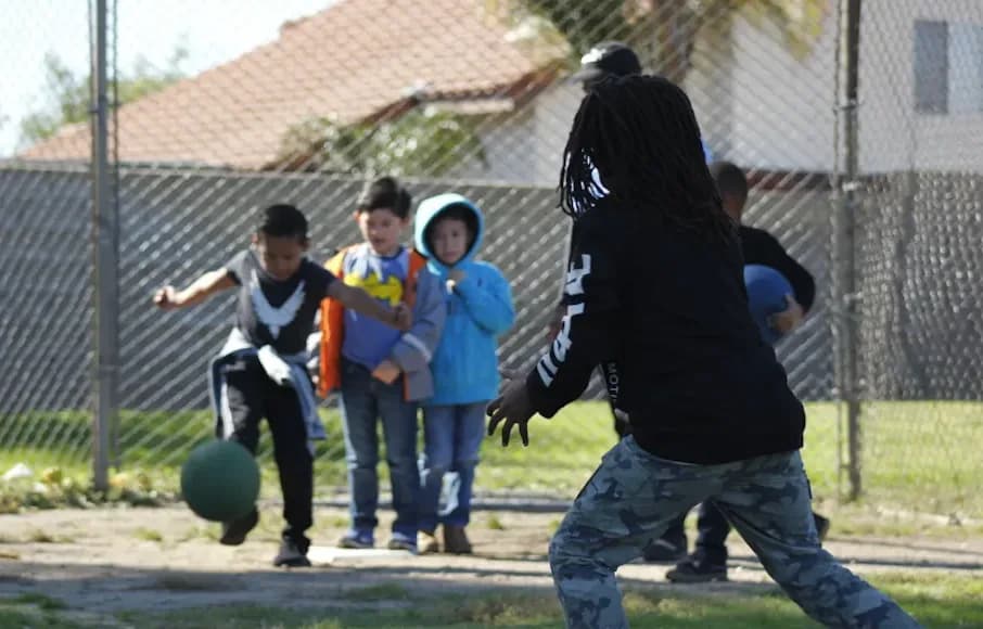 Lee Hartley of Active Education with a group of students.