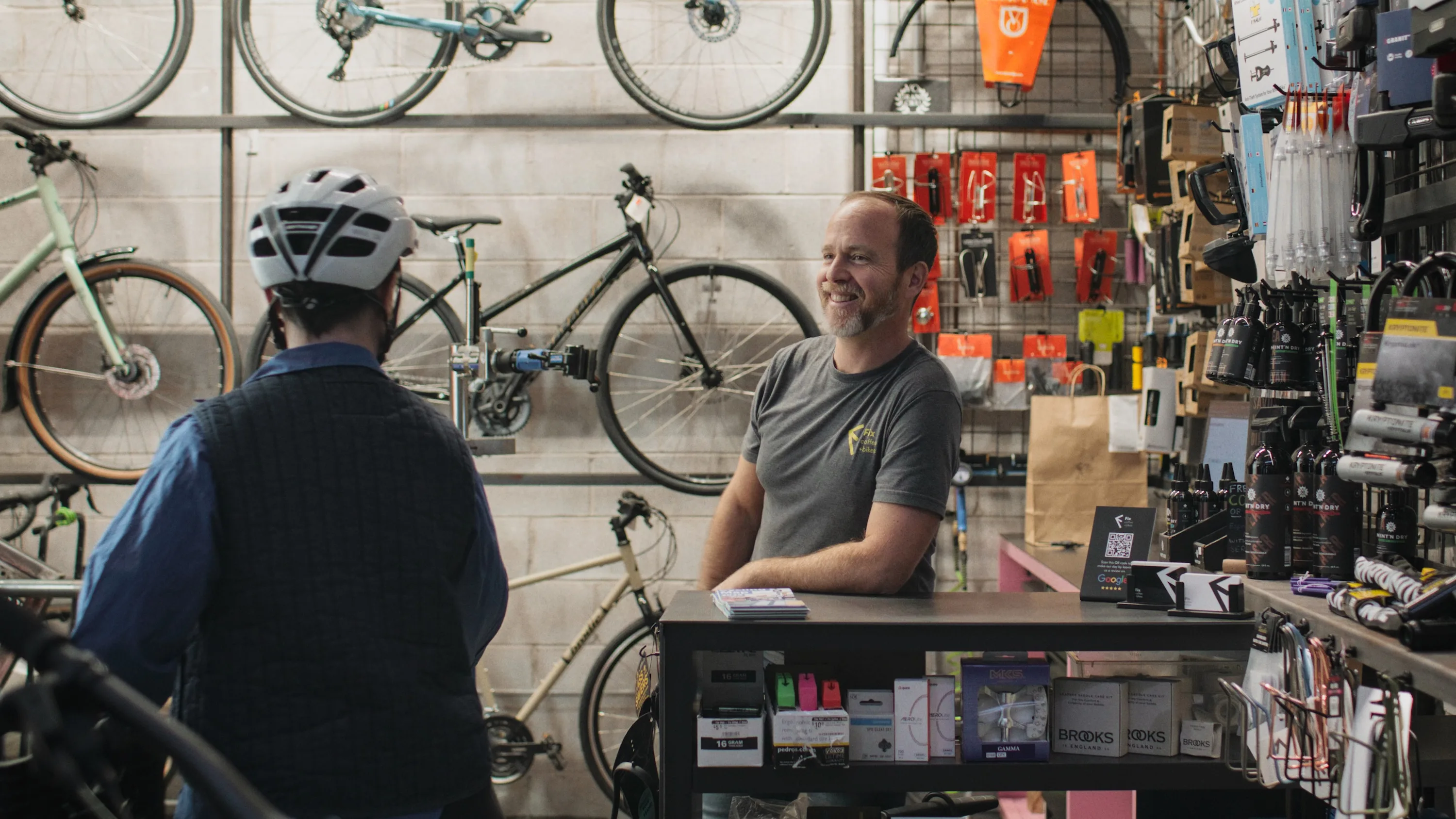 Fred Sztabinski in the workshop at Fix Coffee + Bikes.
