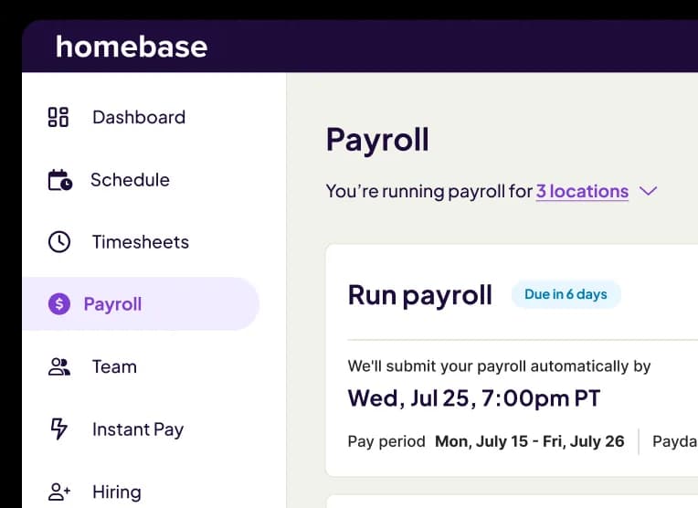 The Homebase payroll dashboard on a phone