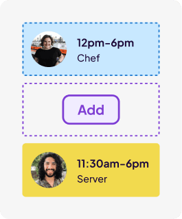 Homebase schedule builder with add shift option and two shifts scheduled.