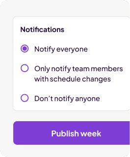 Publish schedule notification settings options to choose everyone, only employees with changes, or no one.