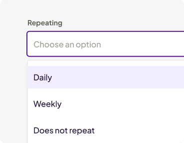 Homebase task manager interface with option to select frequency of repeating tasks daily, weekly, or single