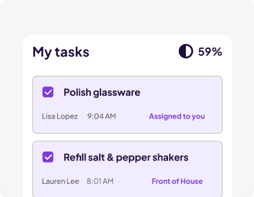 Homebase task manager interface showing percentage of tasks done