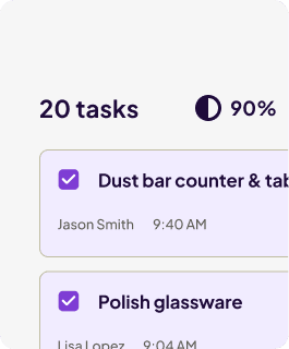 Homebase task manager interface showing task completion progress and list of tasks