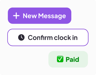 Homebase feature options to send a message, confirm clock in, and run payroll.