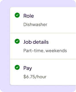 Employee profile set up with role, job details, and pay.