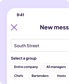 Homebase message interface with options to select groups to send message to