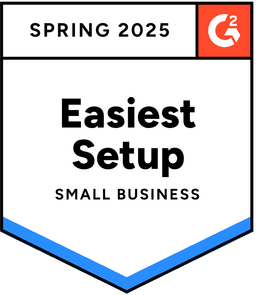 Award badge for Spring 2025 recognizing easiest setup for small business by G2.