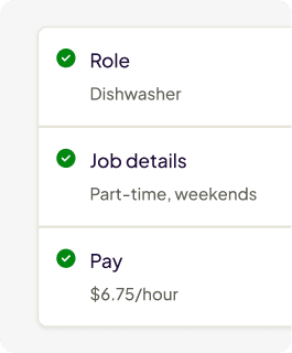 Employee profile set up with role, job details, and pay.