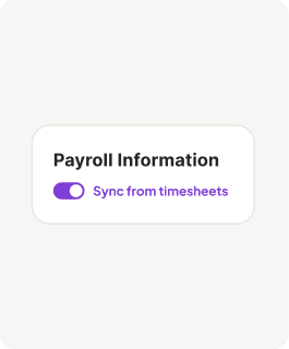 Homebase app interface with toggle on for syncing timesheets to payroll