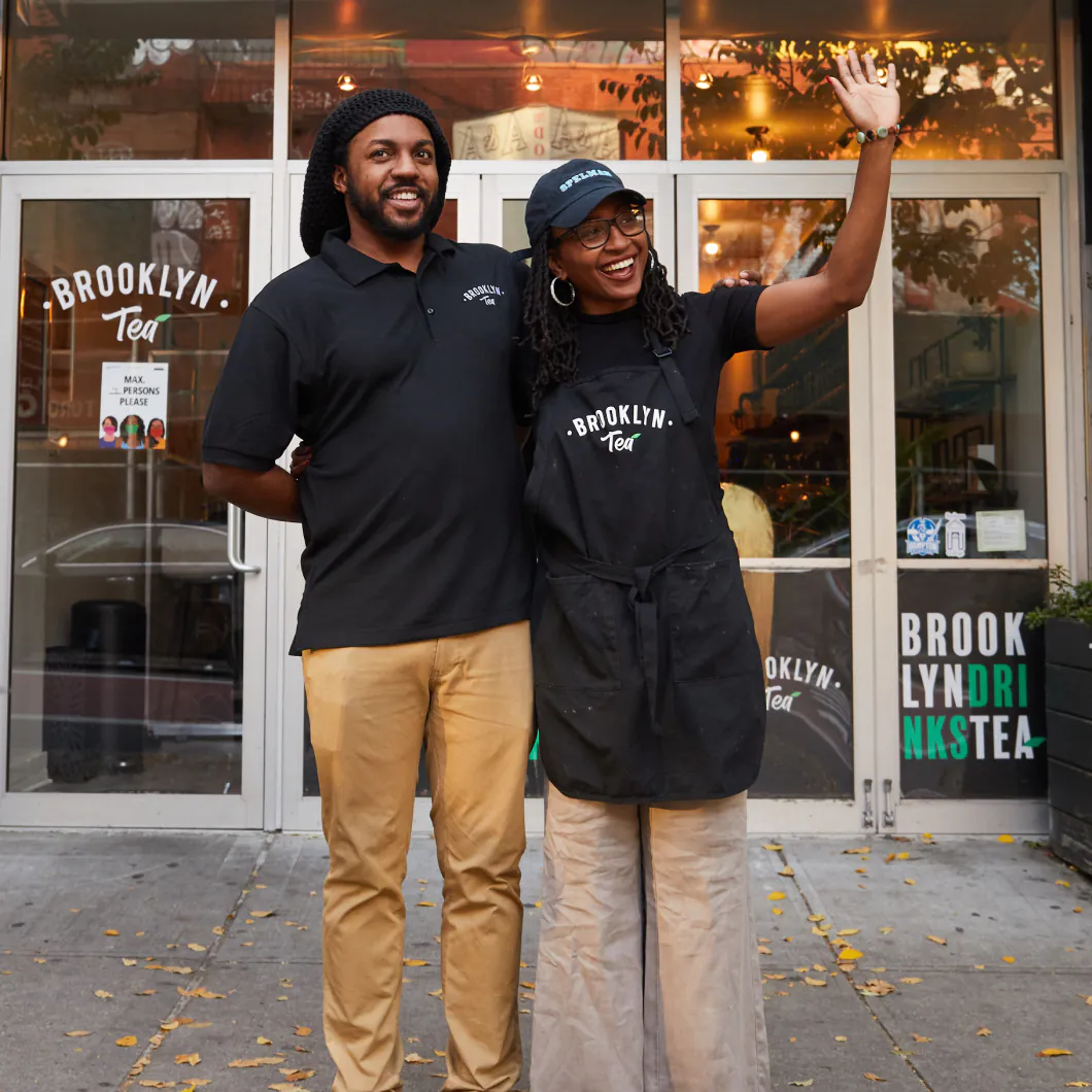 Alfonso Ali Wright and Jamila Wright outside their Brooklyn Tea shop.