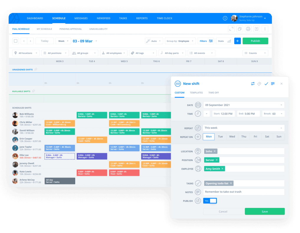 Sling by Toast scheduling dashboard with shift scheduling and team messaging