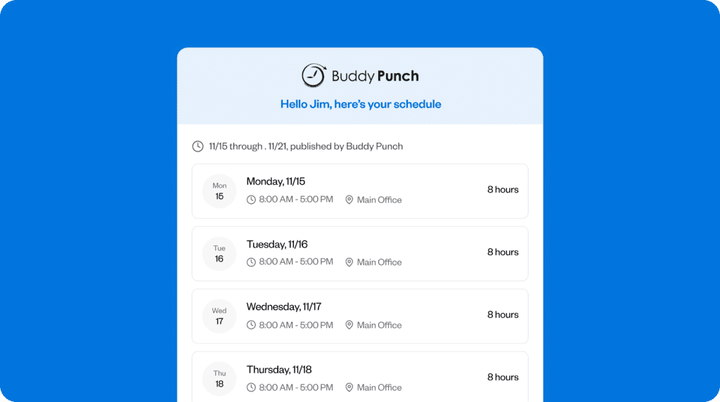 Buddy Punch dashboard with GPS time clock and scheduling tools for small businesses