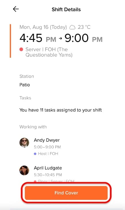 A screenshot of the 7shifts trade swapping tool.