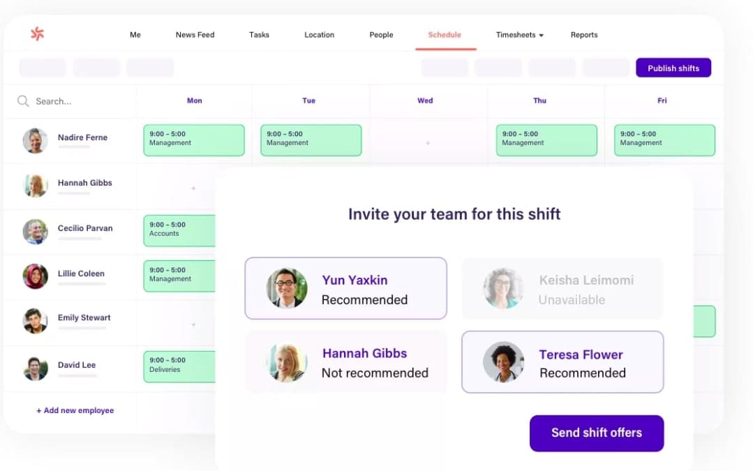 A screenshot of Deputy's scheduling interface.