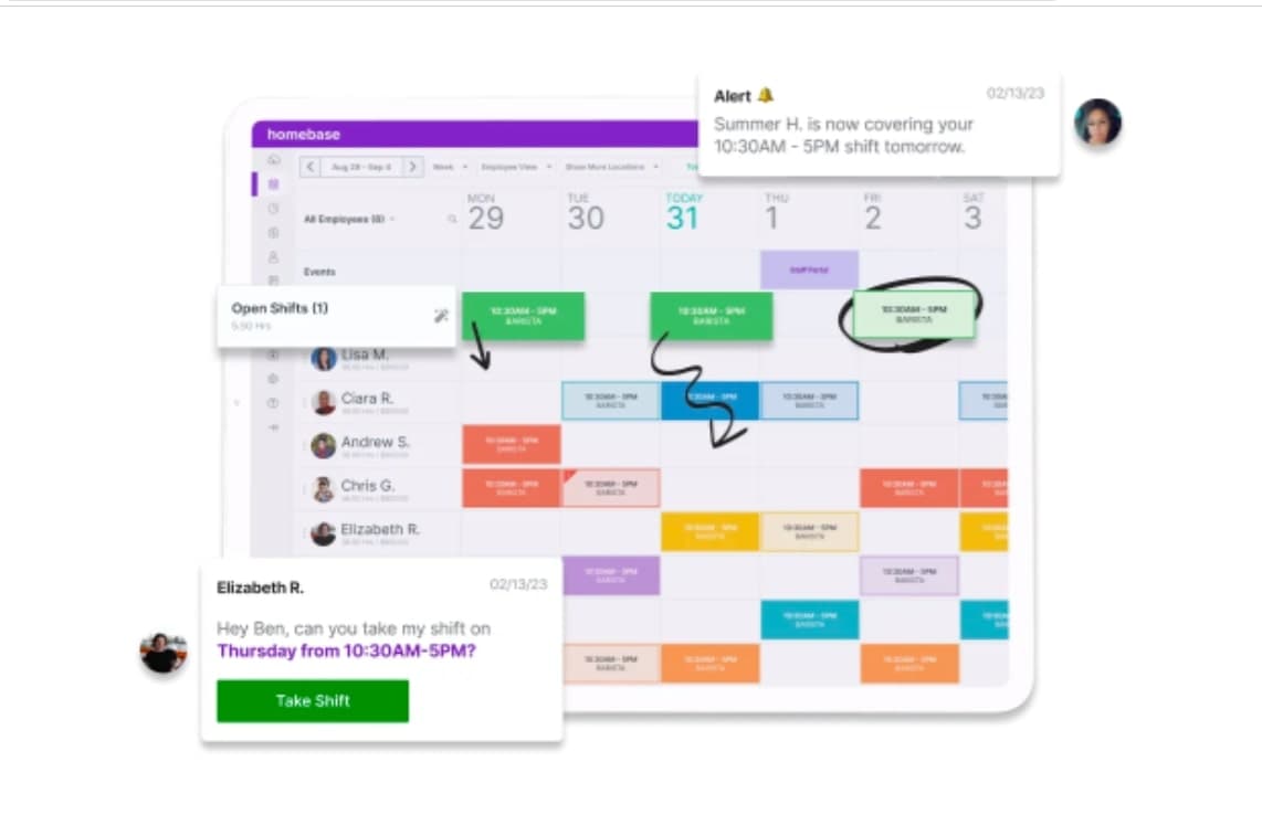 A screenshot of Homebase's scheduling tool.