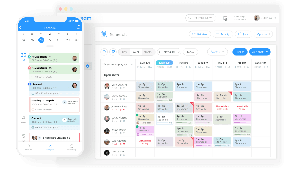 Connecteam scheduling interface showing deskless team shift management