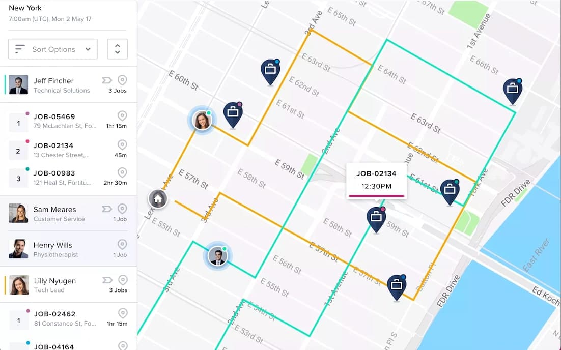 A screenshot of Skedulo's employee map interface.