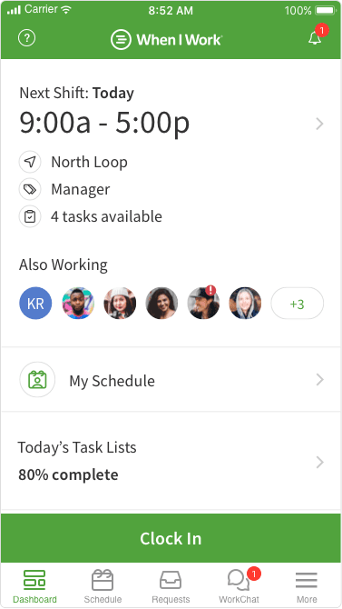 Screenshot of a shift alert on When I Work's mobile app