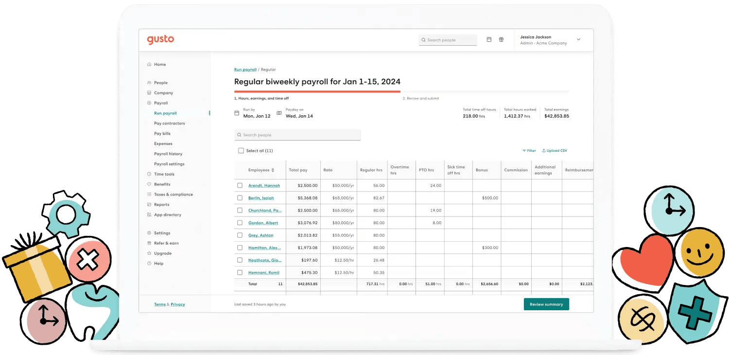 Screenshot of Gusto Payroll