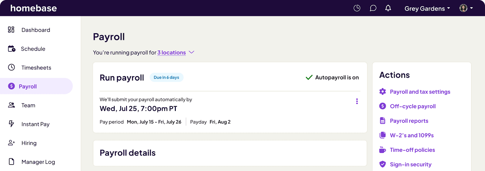 Screenshot of Homebase Payroll