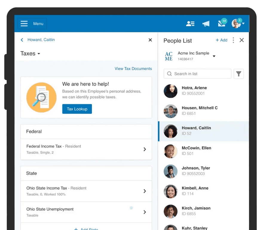 Screenshot of Paychex