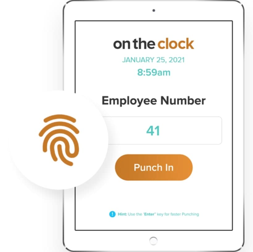 A screenshot of OnTheClock's biometric time clock interface.