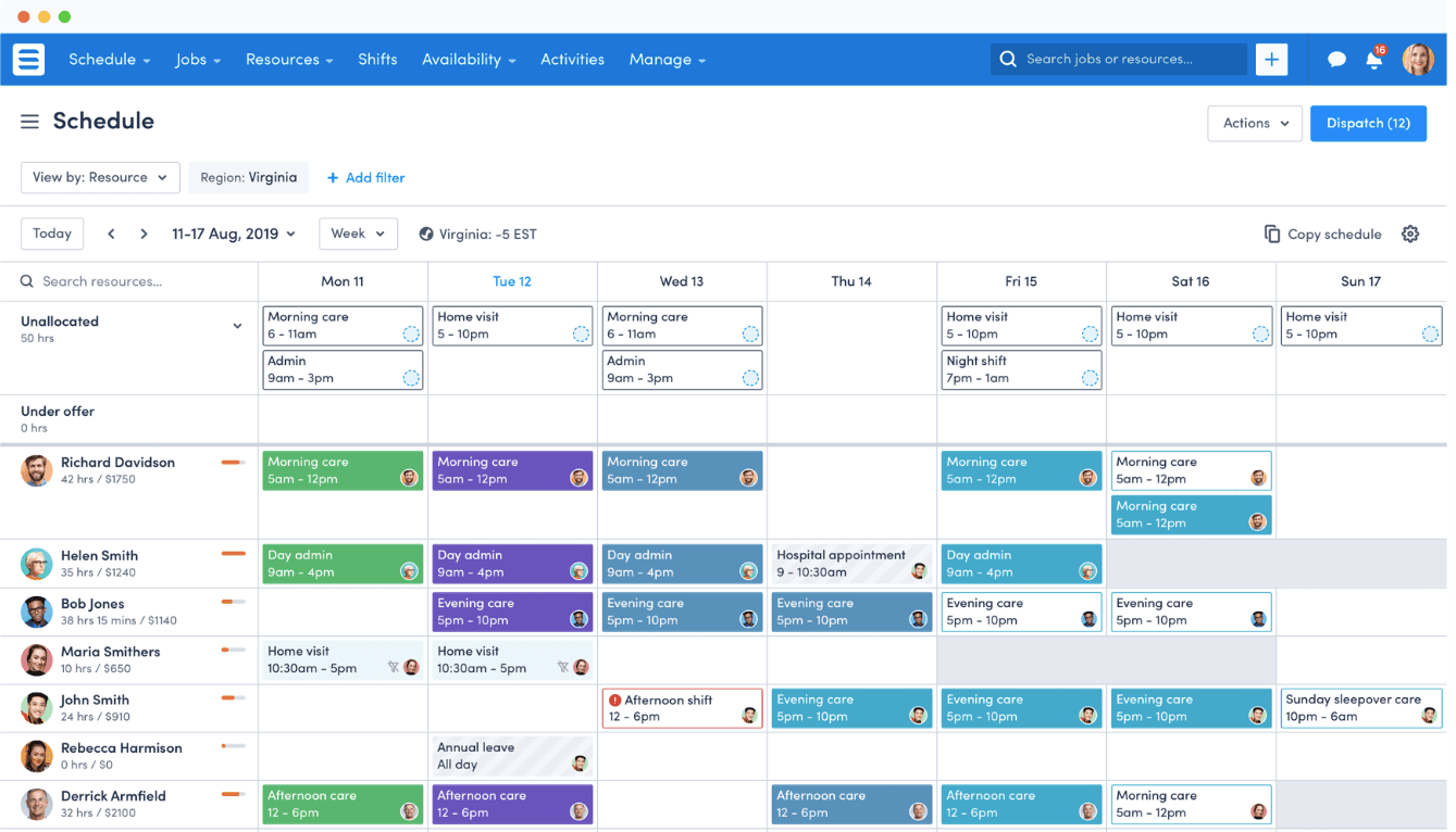 A screenshot of Skedulo's scheduling dashboard.